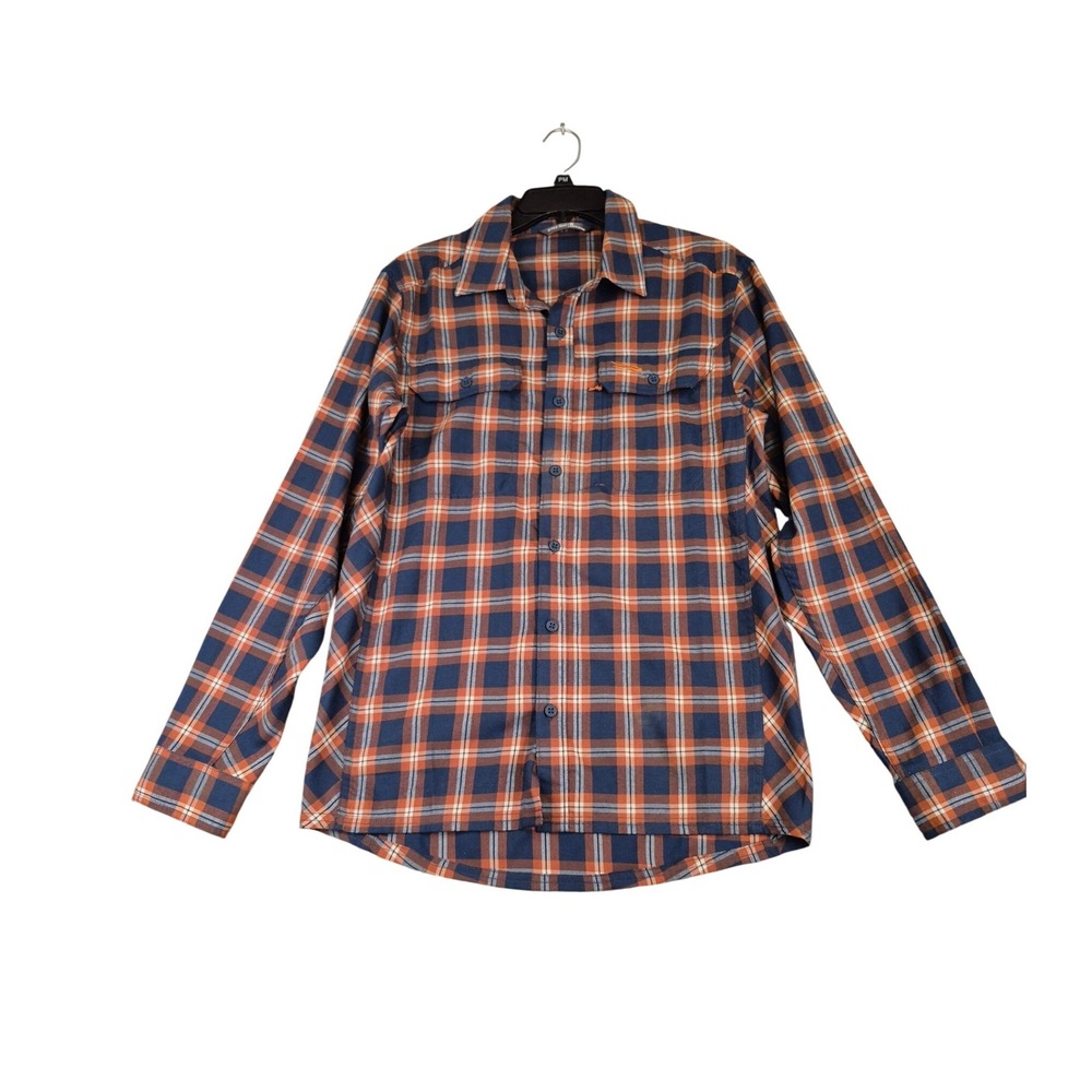 Sitka Gear Mens Plaid Long Sleeve Button Down Shirt Blue‎ Orange 80011 Flannel M